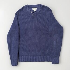 Duluth Trading Sweater Mens Large Blue‎ Rib Knit Henley Heavy Cotton